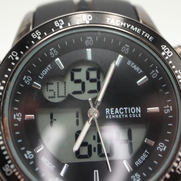 Kenneth Cole Reaction Mens 45mm AnaDigi Watch Black Alarm Chrono w New Battery - Picture 6 of 14